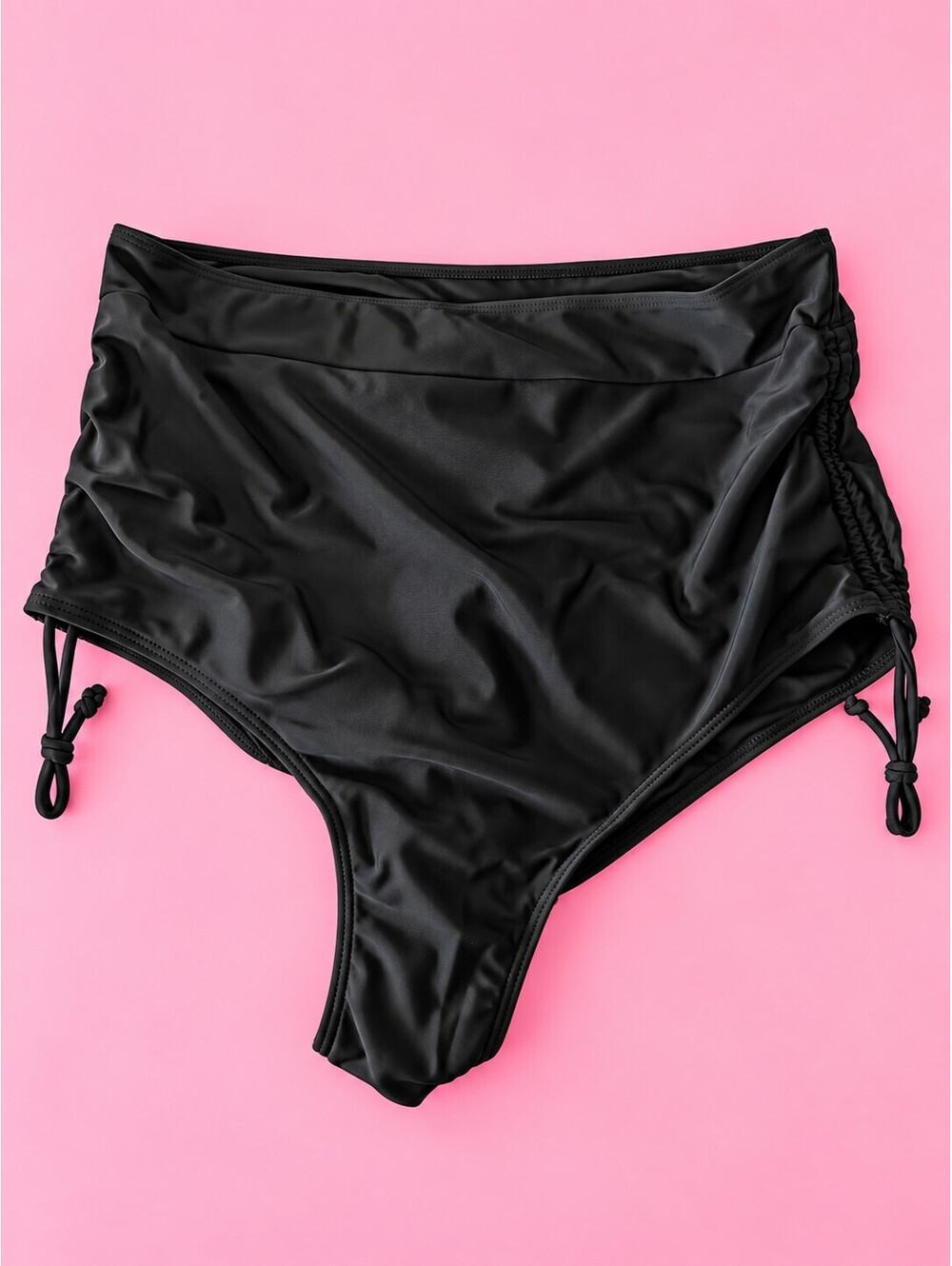 High Waist Black Swim Bottoms with Adjustable Side Ties Size 4XL